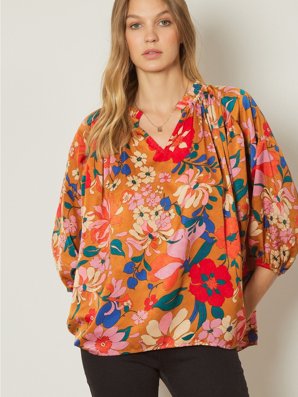 entro Rust Multi Floral Peasant Tunic